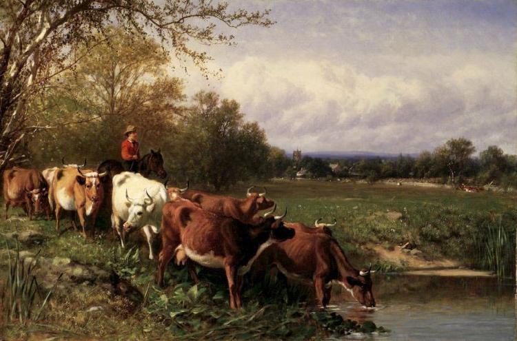 James McDougal Hart Cattle and Landscape France oil painting art
